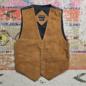 Vintage TRIBES GENUINE LEATHER BROWN VEST Mens Large Snap Button Western